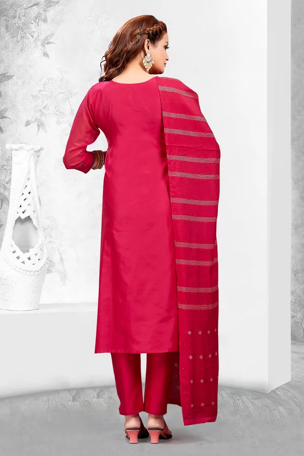 Rani_Chanderi_Silk_Kurta,_Pant_&_Dupatta_Set_For_Women_&_Girls