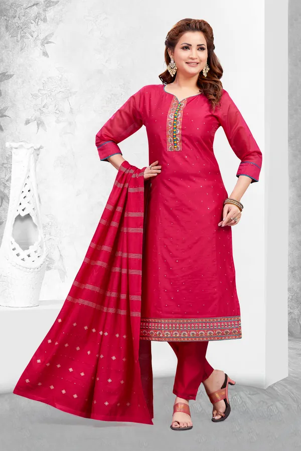 Rani_Chanderi_Silk_Kurta,_Pant_&_Dupatta_Set_For_Women_&_Girls