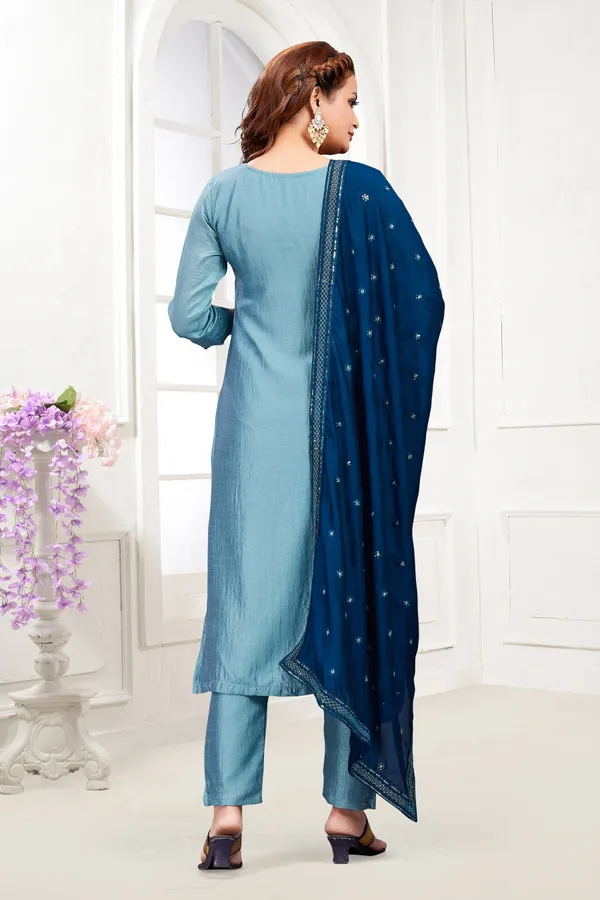 Pista_Vichitra_Silk_Kurta,_Pant_&_Dupatta_Set_For_Women_&_Girls