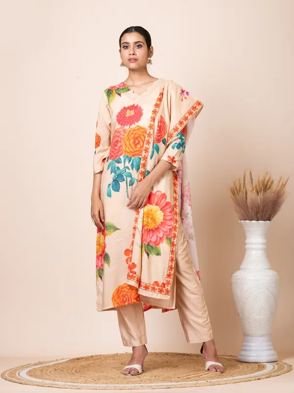 Beige_Muslin_Printed_Kurta_Set_For_Women