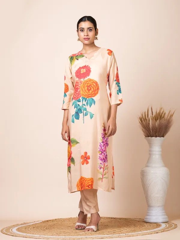 Beige_Muslin_Printed_Kurta_Set_For_Women