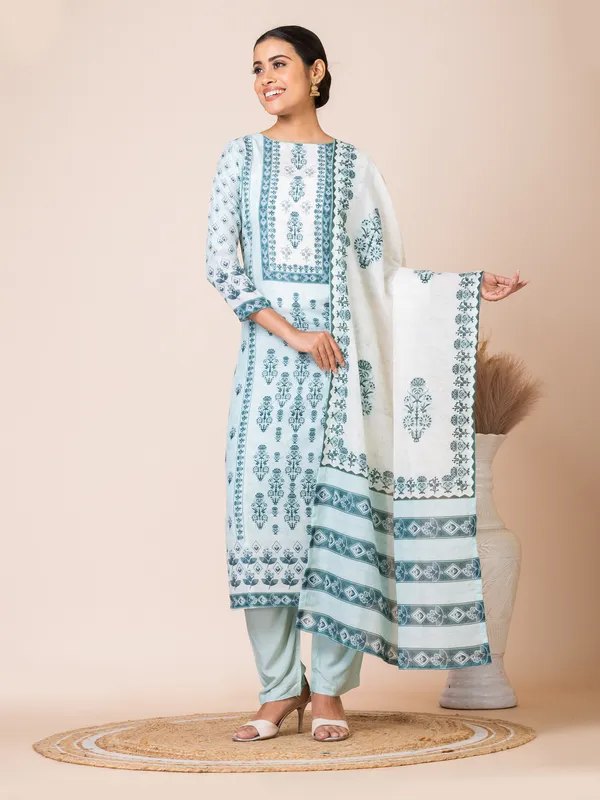 Blue_Muslin_Printed_Kurta_Set_For_Women
