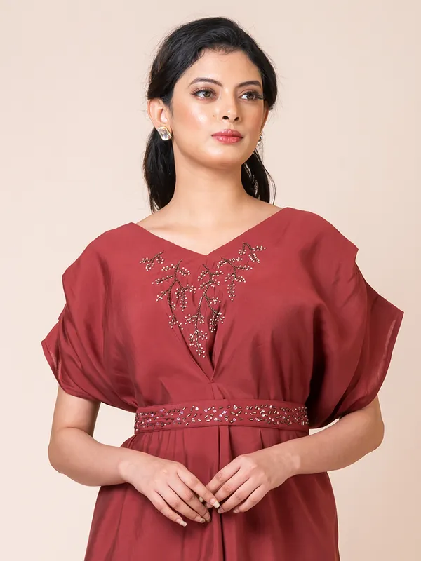 Maroon_Muslin_Embroidered_Co-Ord_Set_For_Women