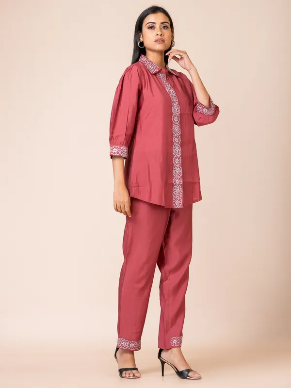 Maroon_Silk_Embroidered_Co-Ord_Set_For_Women