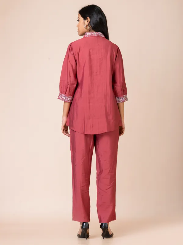 Maroon_Silk_Embroidered_Co-Ord_Set_For_Women