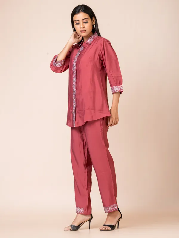 Maroon_Silk_Embroidered_Co-Ord_Set_For_Women