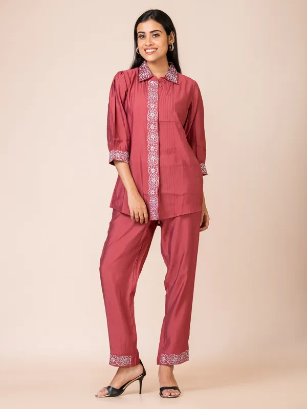 Maroon_Silk_Embroidered_Co-Ord_Set_For_Women
