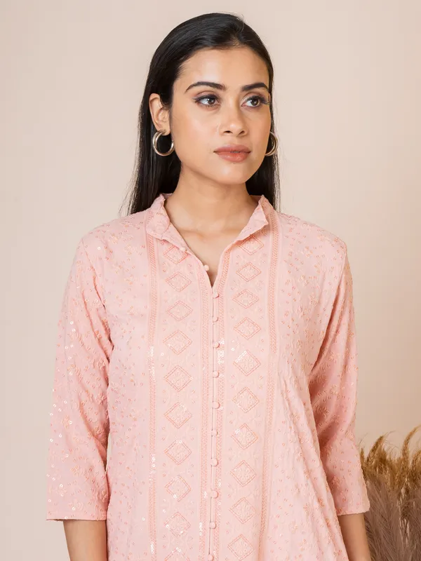 Peach_Cotton_Chikankari_Kurti_For_Women