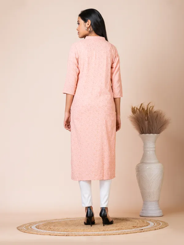 Peach_Cotton_Chikankari_Kurti_For_Women