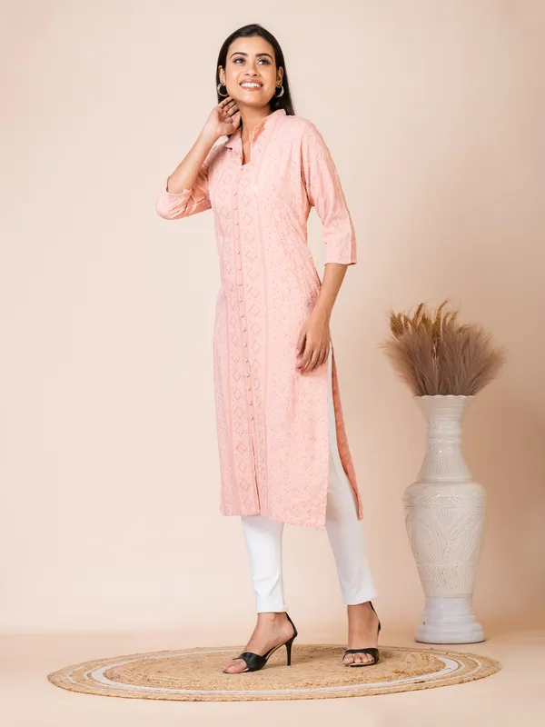 Peach_Cotton_Chikankari_Kurti_For_Women