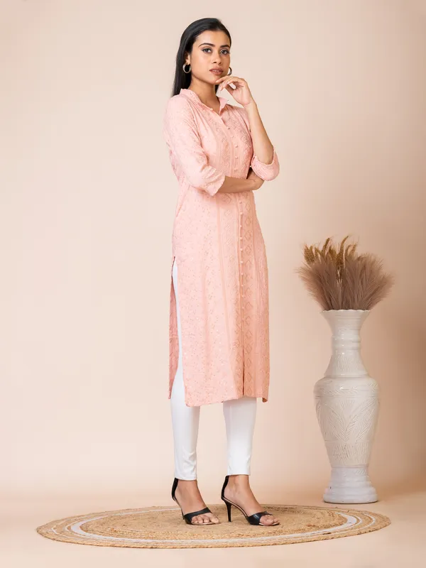 Peach_Cotton_Chikankari_Kurti_For_Women