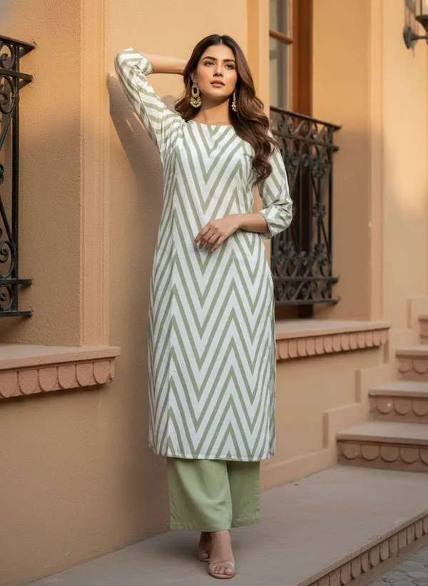 Sarso_Green_Stripe_Printed_Linen_Kurta_Set_for_Women