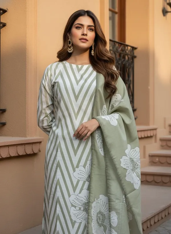 Sarso_Green_Stripe_Printed_Linen_Kurta_Set_for_Women