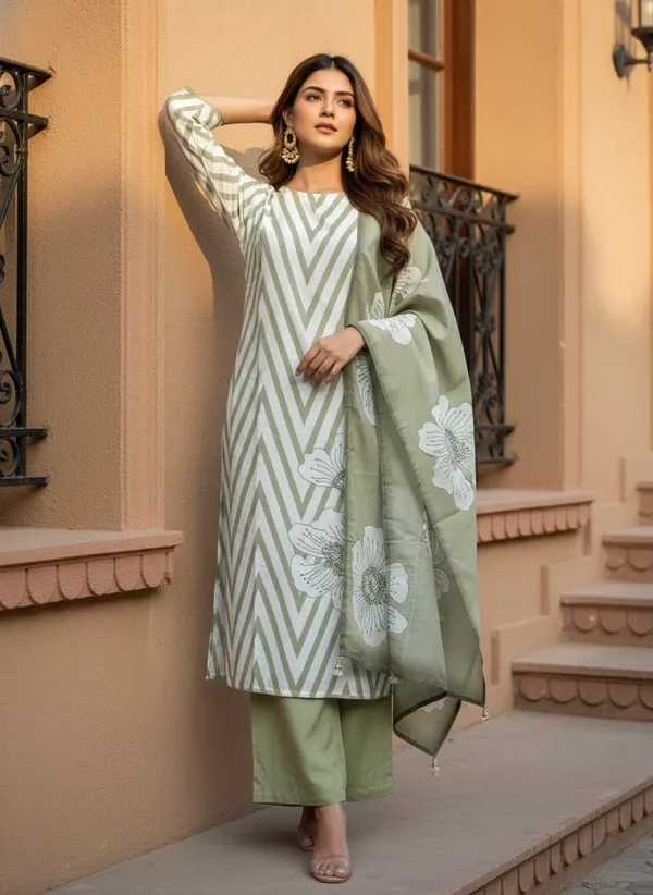 Sarso_Green_Stripe_Printed_Linen_Kurta_Set_for_Women