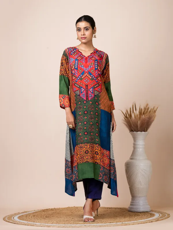 Multicolor_Muslin_Printed_A-Line_Kurta_With_Pant_For_Women