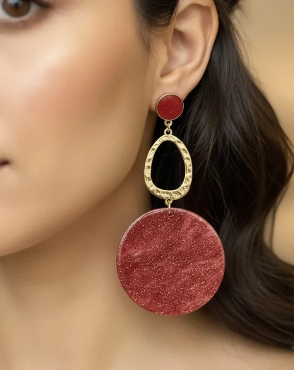 Red_&_Gold_Round_Drop_Earrings_For_Women