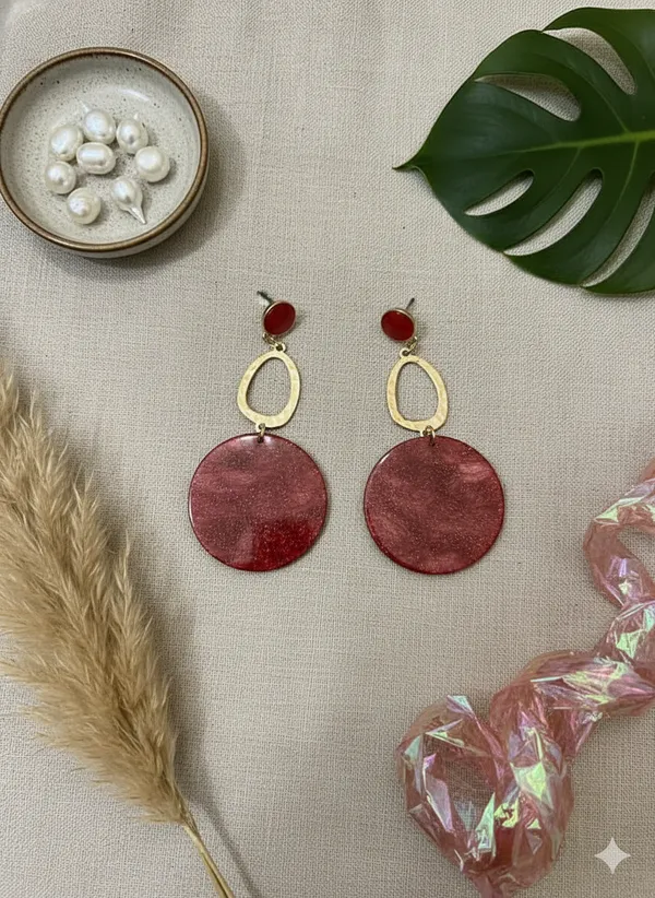 Red_&_Gold_Round_Drop_Earrings_For_Women