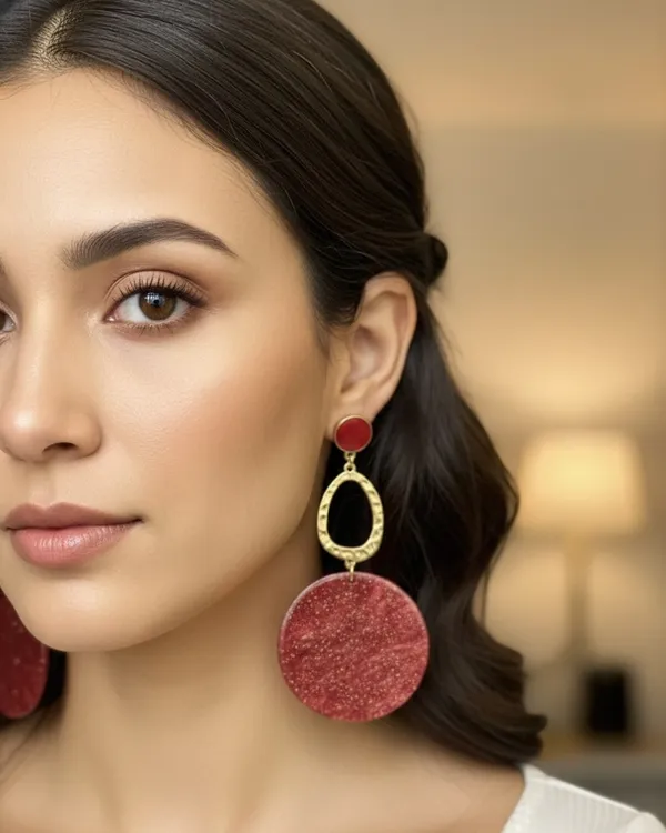 Red_&_Gold_Round_Drop_Earrings_For_Women