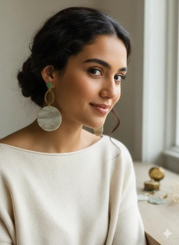 Peach_&_Gold_Round_Drop_Earrrings_For_Women