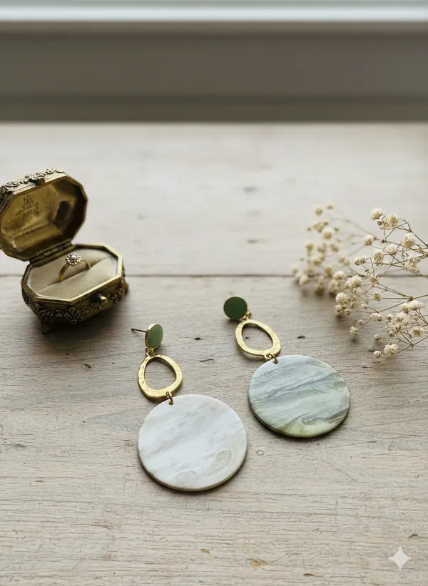 Peach_&_Gold_Round_Drop_Earrrings_For_Women