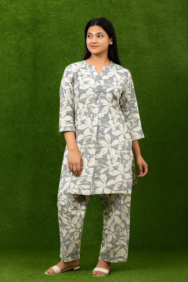 Grey_Floral_Print_Cord_Set_For_Women