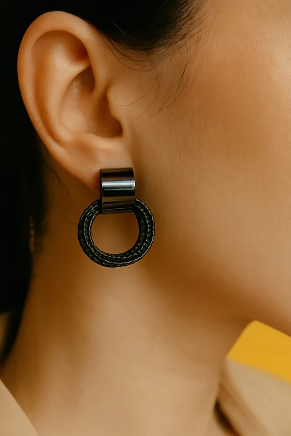 Silver_Black_Modern_Stud_Hoops_Earrings_For_Women