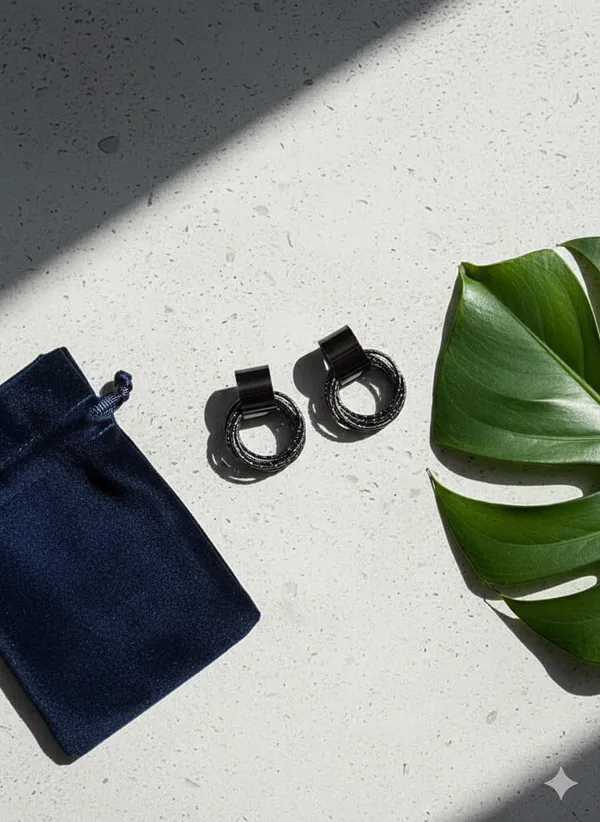 Silver_Black_Modern_Stud_Hoops_Earrings_For_Women