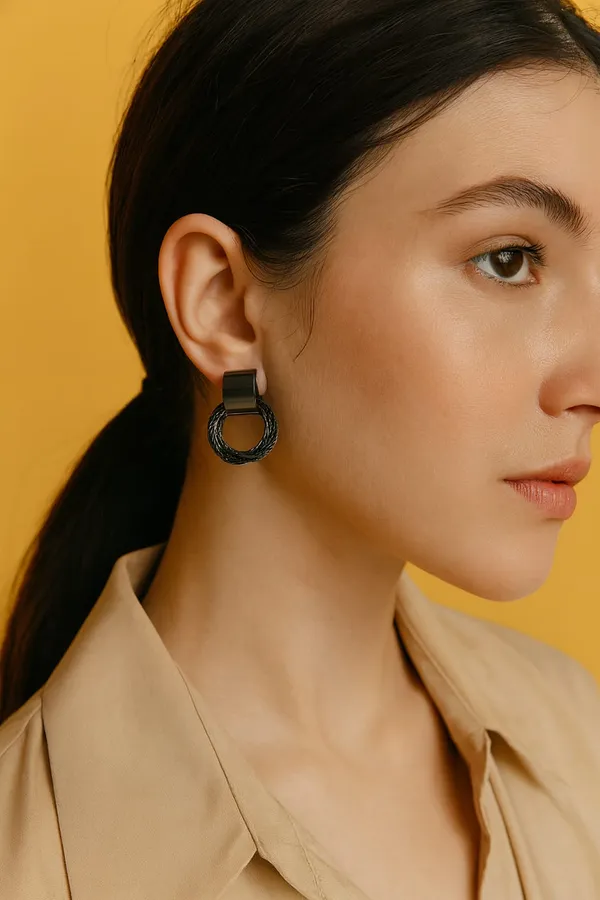 Silver_Black_Modern_Stud_Hoops_Earrings_For_Women