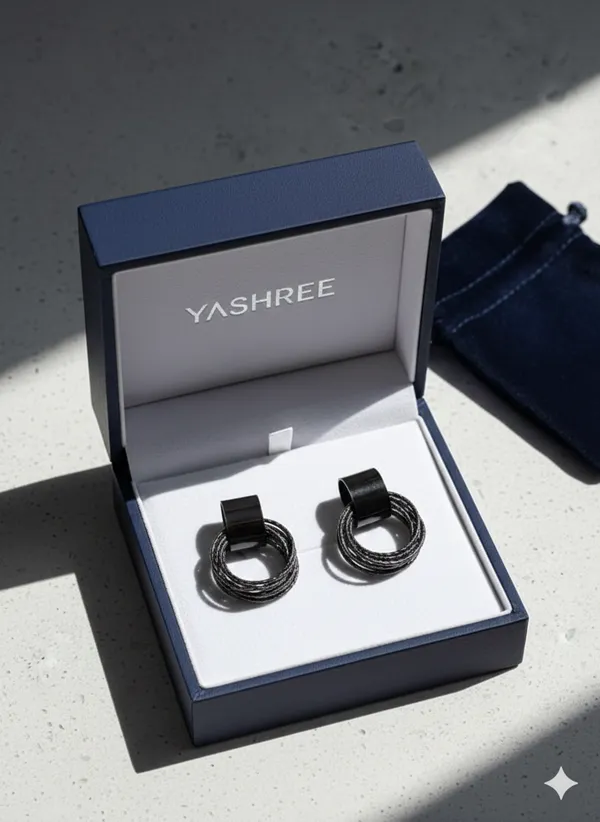 Silver_Black_Modern_Stud_Hoops_Earrings_For_Women
