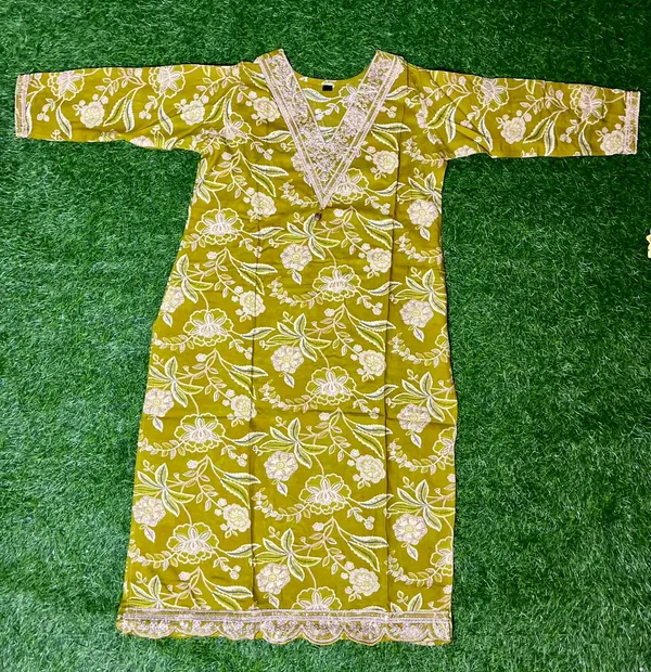 Olive_Green_Zari_Bloom_Kurta_Set_Suit_Set_For_Women