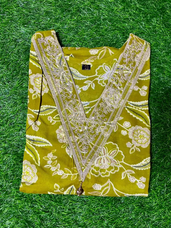 Olive_Green_Zari_Bloom_Kurta_Set_Suit_Set_For_Women