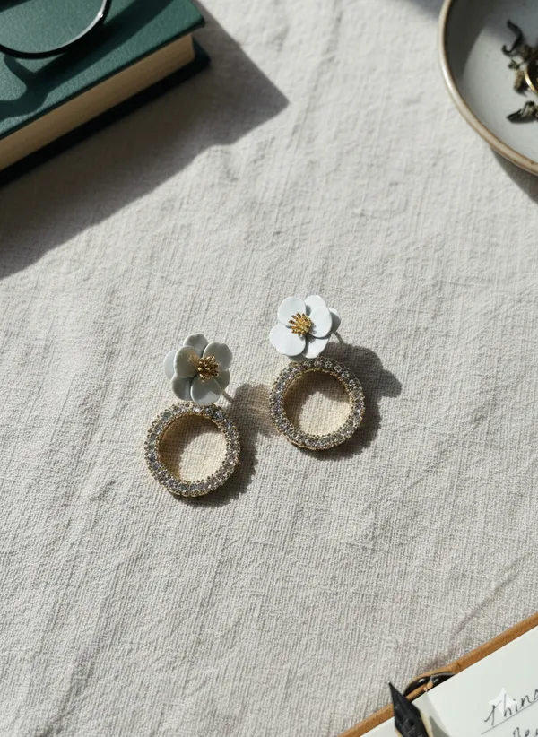 White_Floral_Diamond_Spark_Hoops_Earrings_For_Women