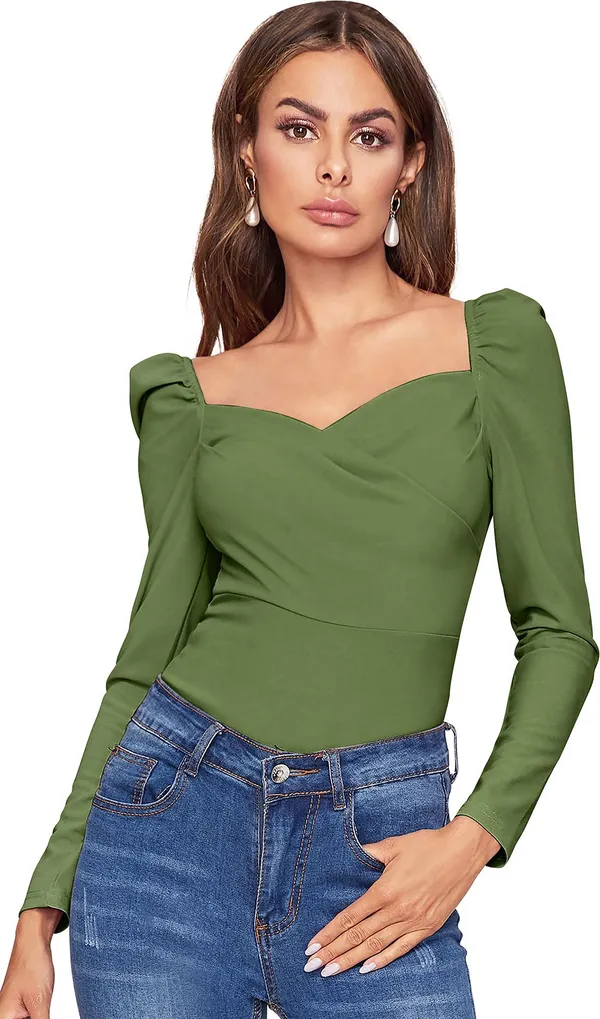 Dark_Green_Solid_Polyester_Sweetheart_Neck_Full_Sleeve_Regular_Top_For_Women