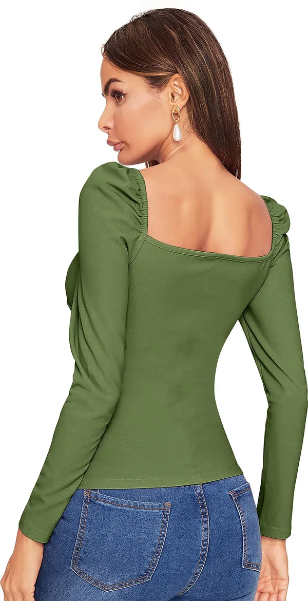 Dark_Green_Solid_Polyester_Sweetheart_Neck_Full_Sleeve_Regular_Top_For_Women