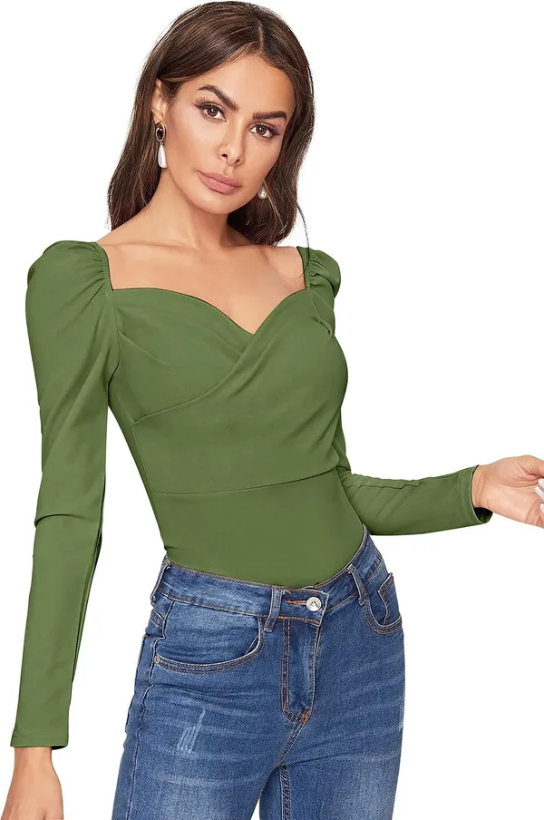 Dark_Green_Solid_Polyester_Sweetheart_Neck_Full_Sleeve_Regular_Top_For_Women