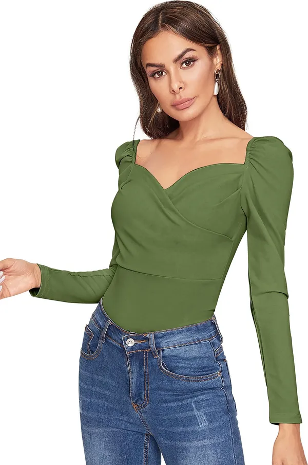 Dark_Green_Solid_Polyester_Sweetheart_Neck_Full_Sleeve_Regular_Top_For_Women