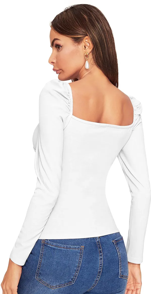 White_Solid_Polyester_Sweetheart_Neck_Full_Sleeve_Regular_Top_For_Women