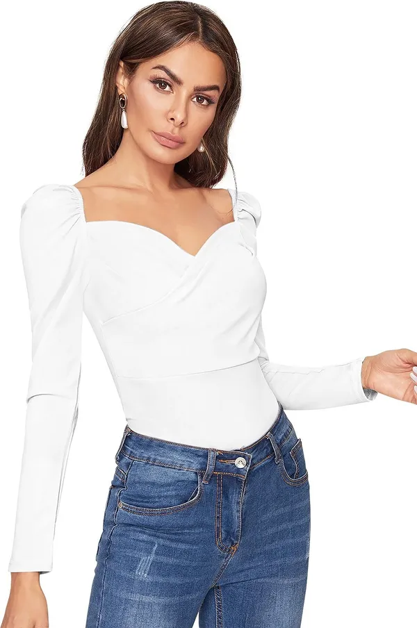 White_Solid_Polyester_Sweetheart_Neck_Full_Sleeve_Regular_Top_For_Women