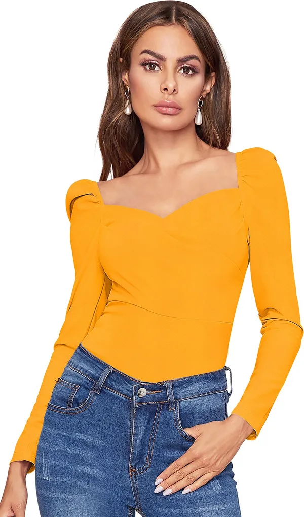 Yellow_Solid_Polyester_Sweetheart_Neck_Full_Sleeve_Regular_Top_For_Women