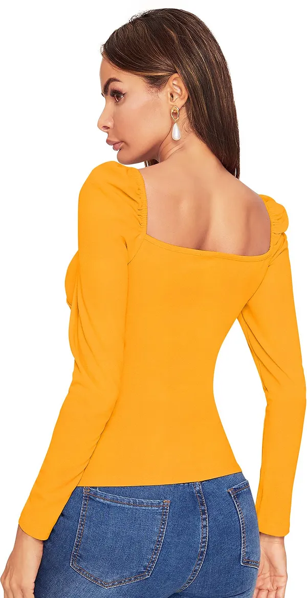 Yellow_Solid_Polyester_Sweetheart_Neck_Full_Sleeve_Regular_Top_For_Women