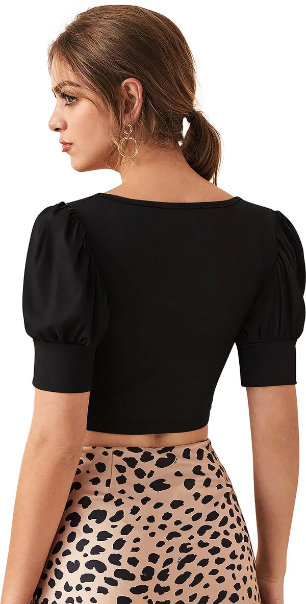 Black_Solid_Polyester_Square_Neck_Short_Sleeve_Crop_Top_For_Women