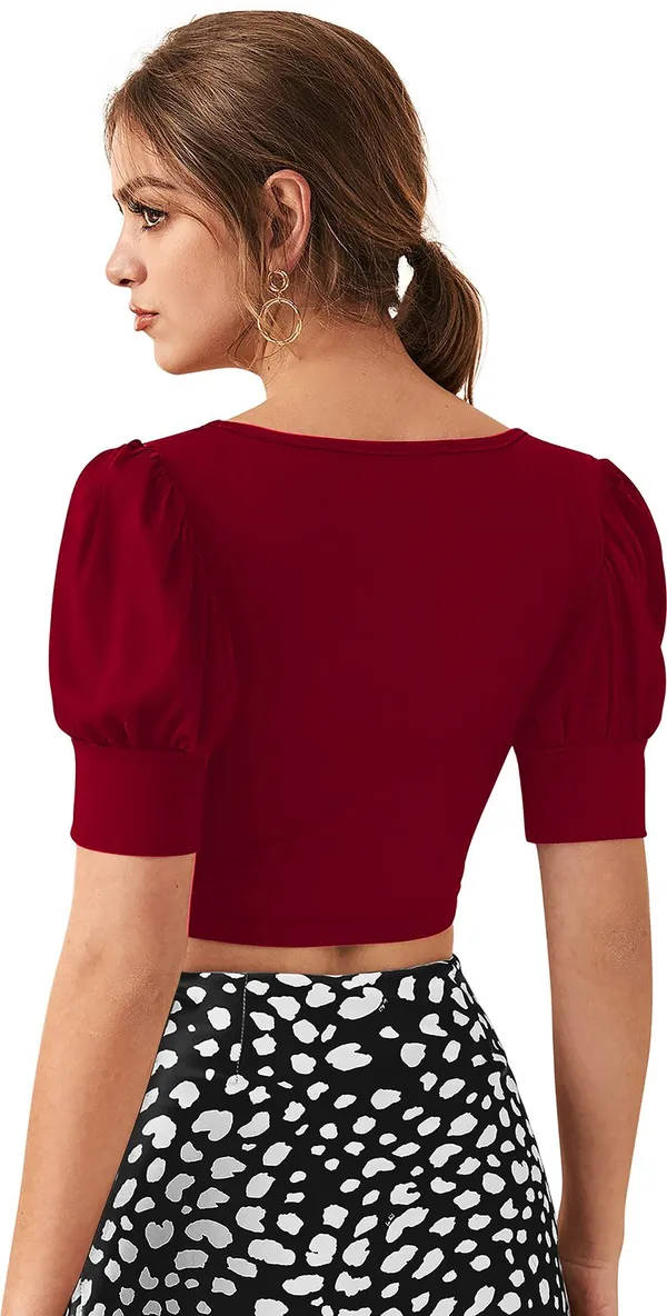 Maroon_Solid_Polyester_Square_Neck_Short_Sleeve_Crop_Top_For_Women