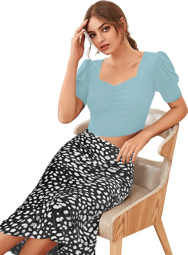 Light_Blue_Solid_Polyester_Square_Neck_Short_Sleeve_Crop_Top_For_Women