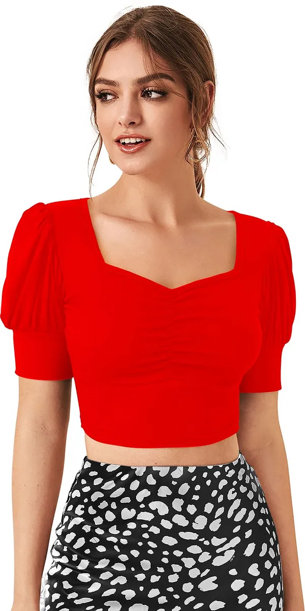 Red_Solid_Polyester_Square_Neck_Short_Sleeve_Crop_Top_For_Women