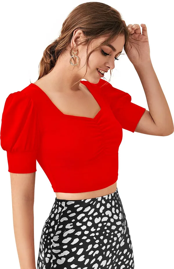 Red_Solid_Polyester_Square_Neck_Short_Sleeve_Crop_Top_For_Women