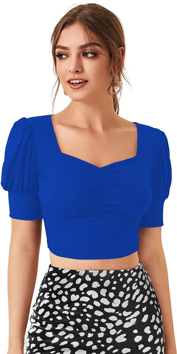 Blue_Solid_Polyester_Square_Neck_Short_Sleeve_Crop_Top_For_Women
