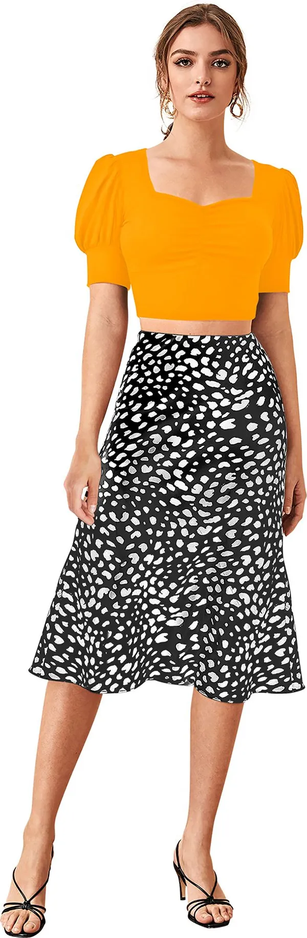 Yellow_Solid_Polyester_Square_Neck_Short_Sleeve_Crop_Top_For_Women