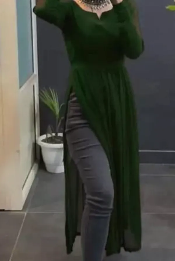 Green_Premium_Georgette_Solid_Kurta_For_Women
