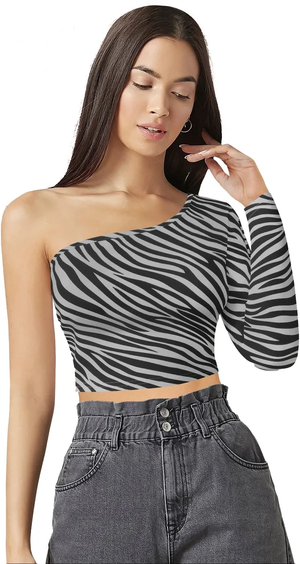 Grey_Animal_Print_Polyester_One_Shoulder_Neck_Full_Sleeve_Crop_Top_For_Women