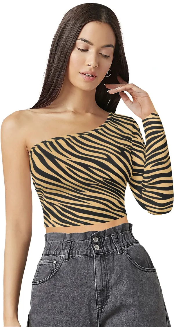 Yellow_Animal_Print_Polyester_One_Shoulder_Neck_Full_Sleeve_Crop_Top_For_Women